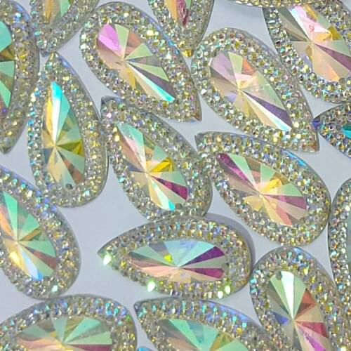 QUALITY AAAA Resin Big Drop Pear 16x30mm Clear AB Rhinestones Strass Crystal Sewing Accessories Wedding Dresses Costumes Charms