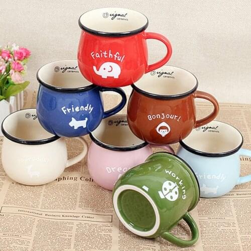 Zakka Retro Ceramic Cup European Classic Style Cute Breakfast Mug Enamel Milk Tea Cups Home Drinkware Tea Cup for Lovers Gifts