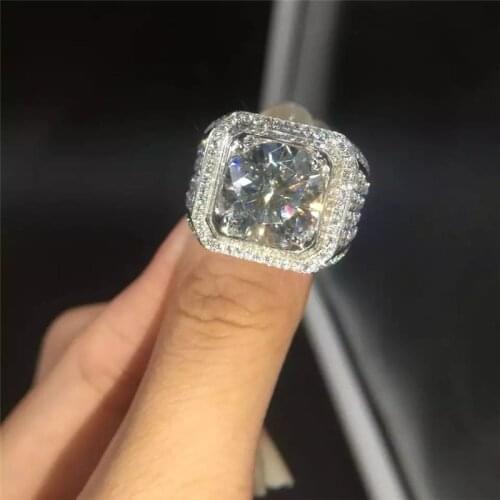 Solitaire 5ct Diamond ring Real Silver color Cz Gemtones Engagement wedding band rings for men Luxury Party Jewelry