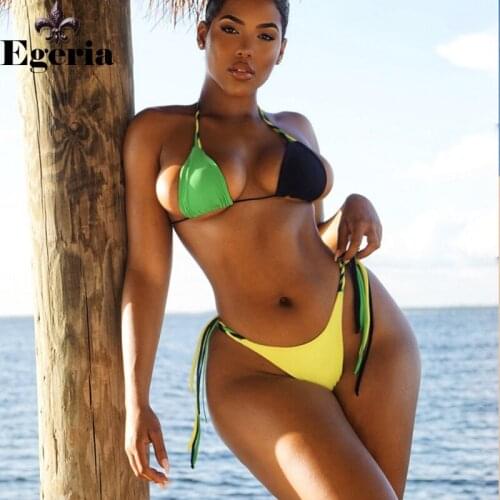 Brazilian patchwork bikini set Triangle micro swimsuit String low waist swimwear women Halter backless bathing suit Sexy biquini