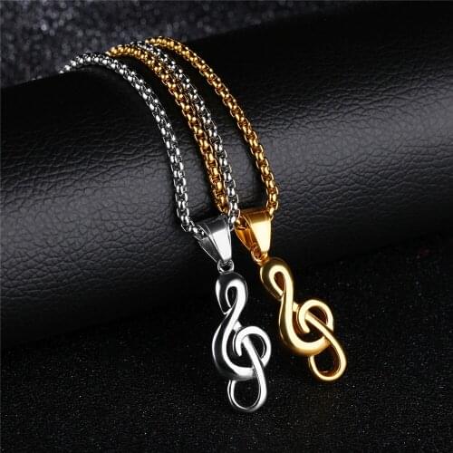 Hot Luxury Stainless Steel Silver Gold Color Music Note Shape Pendant necklace Elegant Vintage Necklaces Jewelry Gift for Women