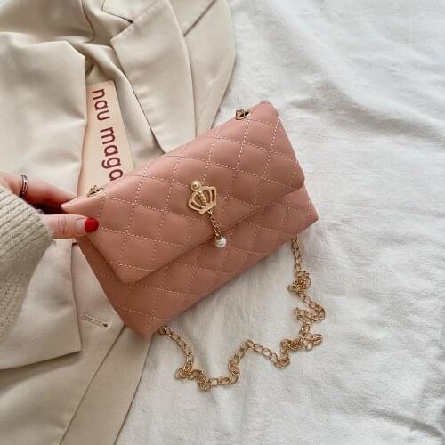 Small Fresh Crown Chain Square Bag Women PU Leather Shoulder Bag Crossbodybag Female Handbag and Purses With Good Design