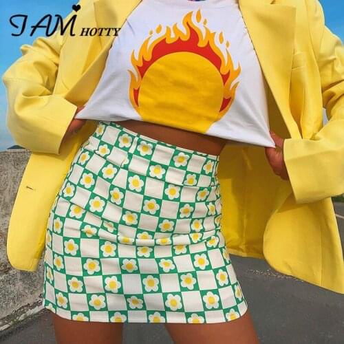 Y2K Floral Plaid Printed Mini Skirt Summer Women Kawaii Harajuku Boho High-waisted Straight Wrap Skirts Korean Fashion Iamhotty