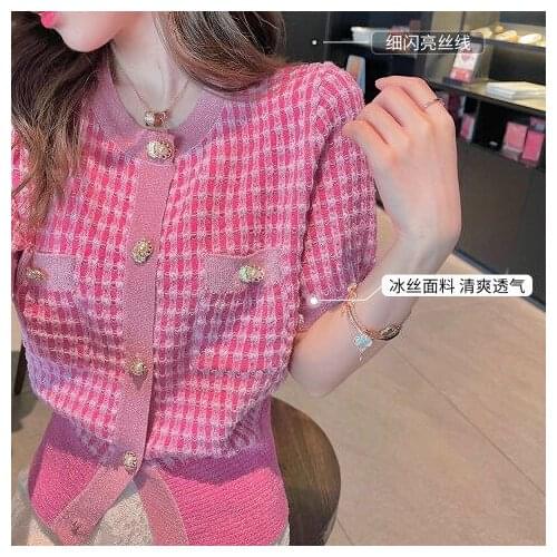 Fashion thin sweater cardigan short sleeve jacket women summer 2021 new