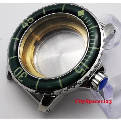 45mm Corgeut green luminous bezel watch case fit ETA 2836 Miyota 8215 ST1612 movement mechanical mens watch