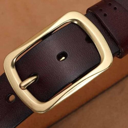 110 120 130 140 150 Plus Large Long Size Belt Men Genuine Leather Wasit Strap Belts Alloy Gold Pin Buckle Male Soild Belt 2021
