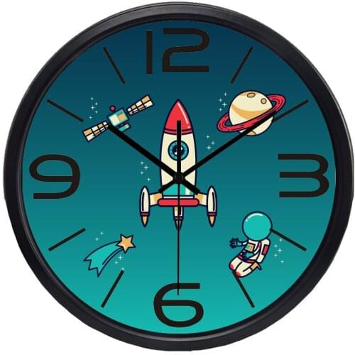 Cartoon Boy Room Wall Clock Kidroom Children Clock, Sky Astronauts Fireman Decorative