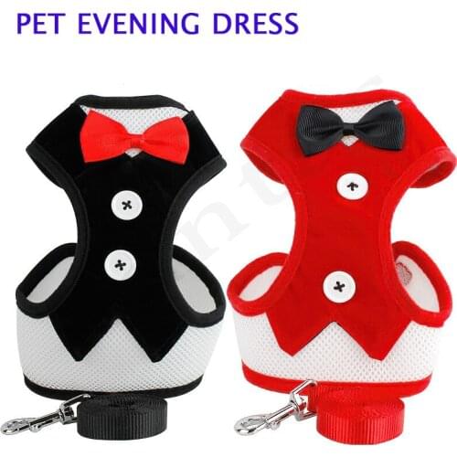 New Pet Leash Dog Vest Chest Strap for Pet Evening Party Rress with Bow Tie Small Dog Harness and Leash Sets Puppy Accessories