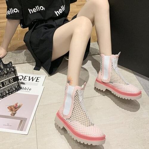 Thick-Soled Solid Color Mesh Hollow Breathable Womens Martin Boots Summer Fashion Hot Sale Korean Short-Tube Single Boots