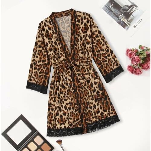 Plus Size Women Satin Silk Pajamas Sensual Mujer Nightdress One Piece Lingerie Robes Underwear Leopard Sleepwear Sexy New