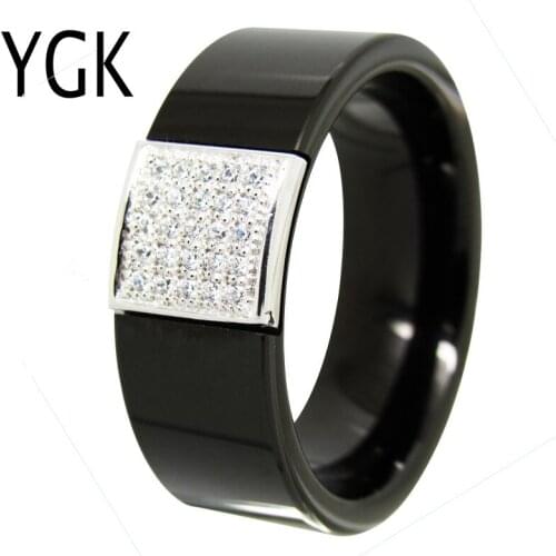 YGK Wedding Jewelry Black Pipe With fine Silver CZ Stone Inlay Tungsten Ring Bridegroom Wedding Engagement Anniversary Ring