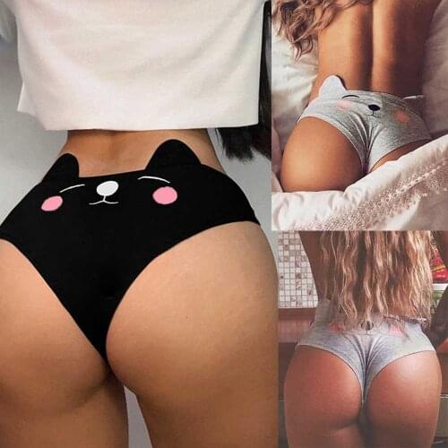 Funny Sexy Panties Cat Ear Sexy Lingerie Cotton Womens Underwear High Waist Comfortable Briefs G-string Thongs Porno Underpants