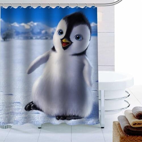 100% Polyester Fabric Custom Lovely Penguin Shower Curtain Modern Bathroom Curtain Waterproof With Hook Bath Curtain