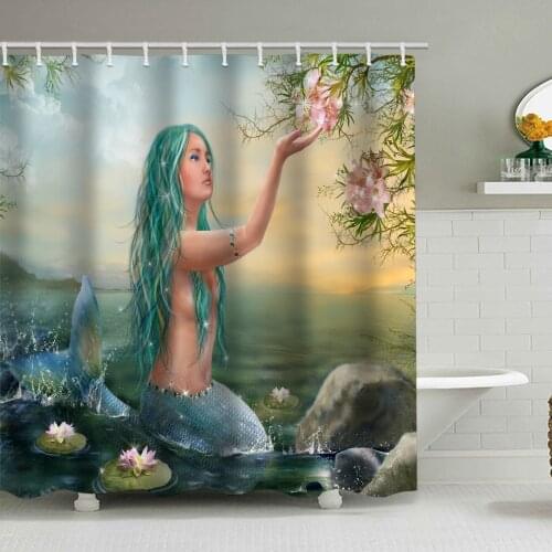 Hot sale cartoon mermaid shower curtain waterproof printing bathroom partition curtain hanging curtain multiple specifications