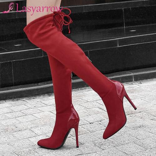 Sgesvier 2021 Big Size 34-43 Women Boots Sexy Stiletto Heels Pointed Toe Over The Knee Boots Autumn Winter Ladies Shoes