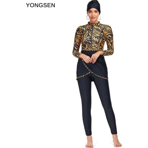 YONGSEN Floral Womens Modest Swimsuit Long Sleeve Bathing Suit Burkinis Muslim Swimwear Rash Guard Surfing S-4XL