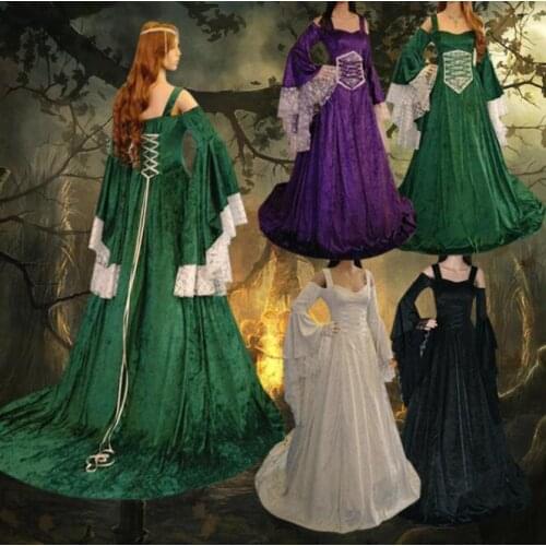 Women Vintage Medieval Hooded Dress Fantasy Gown Renaissance Dress Cosplay Retro
