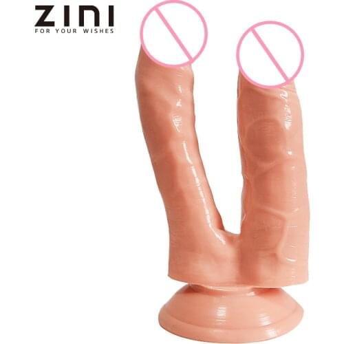 ZINI Realistic 2-In-1 Double Dildo With Suction Cup Real Skin Feeling Penis Erotic Lesbian Masturbator Sex Toys for Women