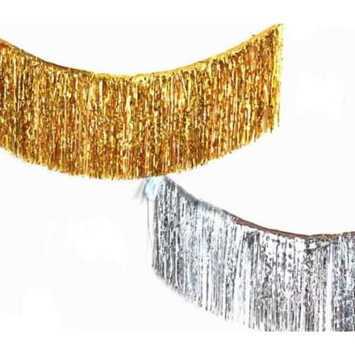 Gold Foil Fringe Curtain Tinsel String Shiny Shimmer Tassel Wedding Decoration Photo Booth Backdrop 35*120cm 50pcs