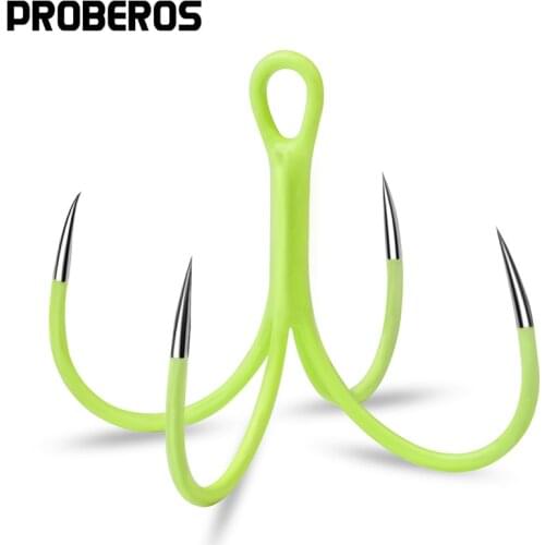 PROBEROS 10Pcs Luminous Quadruple Fishing Hooks 16# 18# Glow Night Squid Octopus Fishhooks Artificial Bait Fishing Lure Hooks
