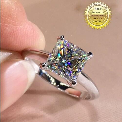 100% 18K Gold 2ct Moissanite Diamond Ring D color VVS With national certificate 038