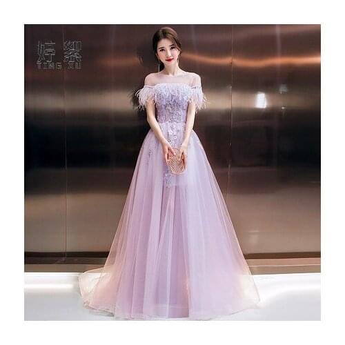 100%real light lavender/pink feather flower embroidery long dress/cosplay/stage performence/studio/can customs size