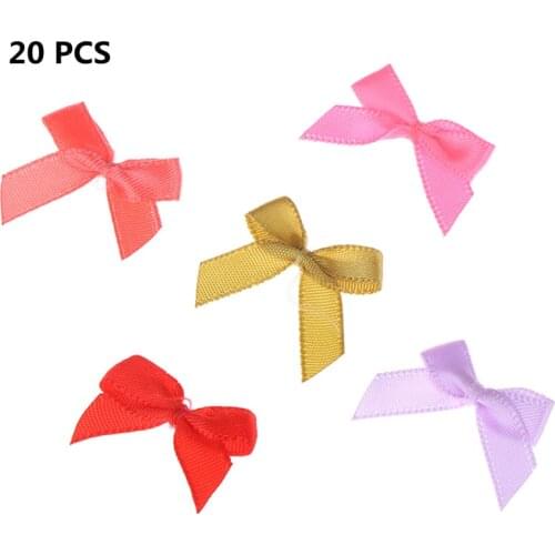 20 Pcs) Fresh Pink/Gold /Purple Ribbon Bows Small Size Polyester Satin Ribbon Bow Flower DIY Craft Decoration