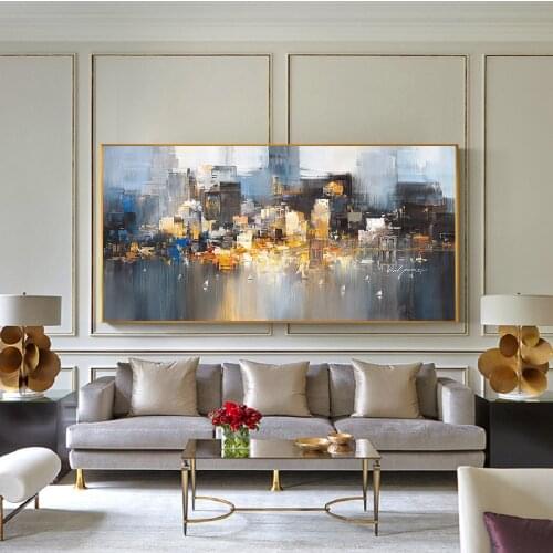 Abstract Modern City Scene Canvas Paintings Black and White Gold Wall Art Pictures Posters and Prints for Living Room Home Decor