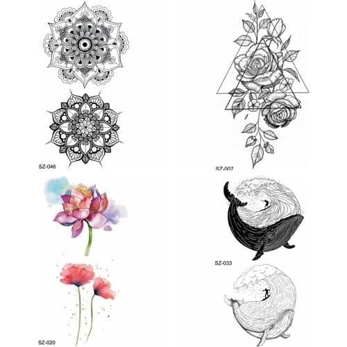 Watercolor Creative Temporary Tattoo Stickers Women Body Art Drawing Fake Tatoos Girls Arm Henna Flower Waterproof Tattoo Lotus