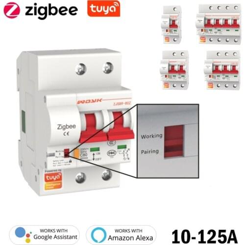 Tuya Zigbee3.0 1-4P Circuit Breaker 10A-125A Wireless Smat Life APP Remote Control Switch Work With Alexa google Assistant