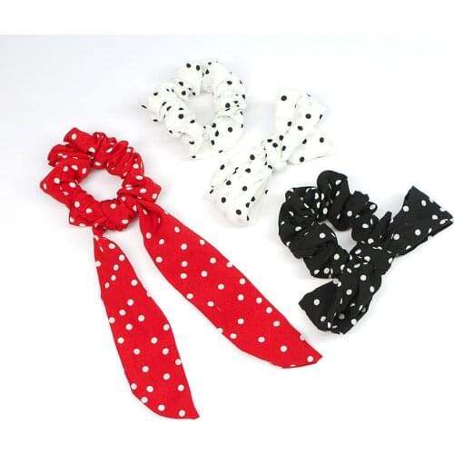 Free shippping Fashion women dot ribbon hair scrunchies College style elegant Hair Tie Accessories lovely Ponytail Holder