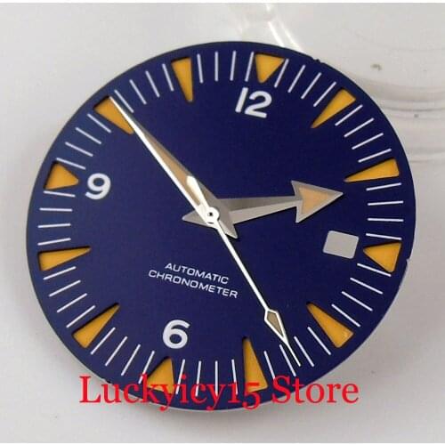 Nologo Blue/Black Automatic Steel 31mm Watch Dial for ETA 2836 MIYOTA 8215 821A Movement Luminous Marks Orange Watch Hand