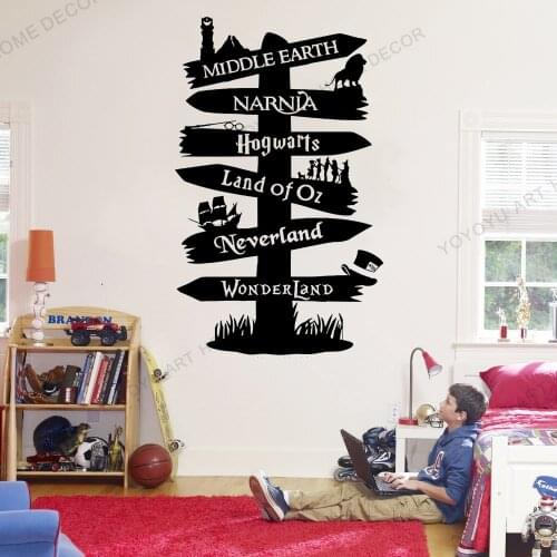 Decorative Wall Decal Vinyl Wall Sticker Storybook Signpost Fandom movie Lord Of The Ring Narnia Peter Pan Typography WZ129