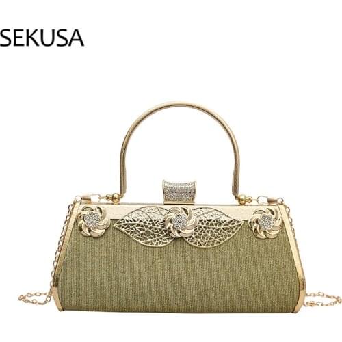 Bucket Design Women Evening Bags Diamonds Metal Day Clutch Flower Luxury Party Handbags Rhinestones Purse