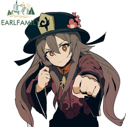 EARLFAMILY 13cm x 12.7cm for Genshin Impact Hu tao Hutao Sunscreen Car Sticker Waterproof Refrigerator Decal RV Vinyl Car Wrap