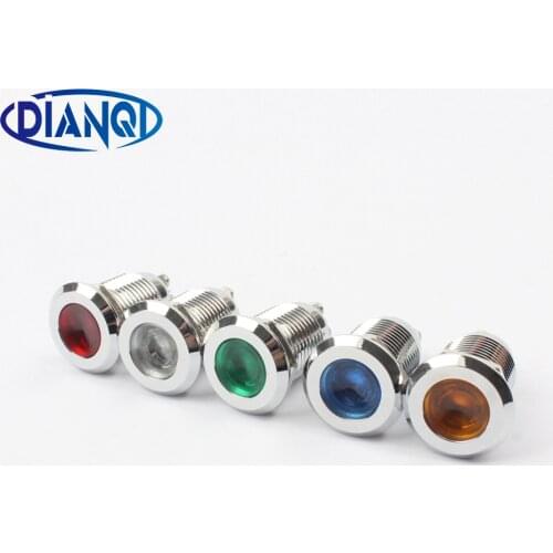 LED Metal Indicator light Flat 12mm waterproof Signal lamp LIGHT 3V 6V 12V 24V 220V screw connect red yellow blue 12ZSD.PY.L