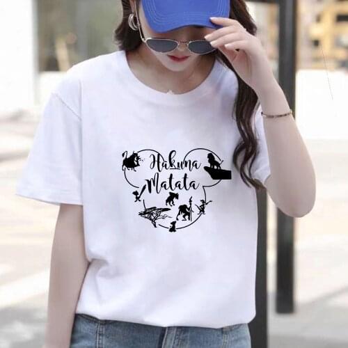 Hakuna Matata T Shirt Summer Short Sleeve Casual White Mickey Mouse Disney Tshirts White O-neck Loose Female T-shirts Tee Tops