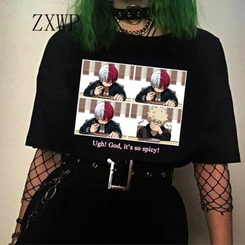 Harajuku T-Shirt Anime Women print My Hero Academia Shoto Todoroki Eat Spicy Noodles Tops Tees Graphic Women Y2k Aesthetic Shirt