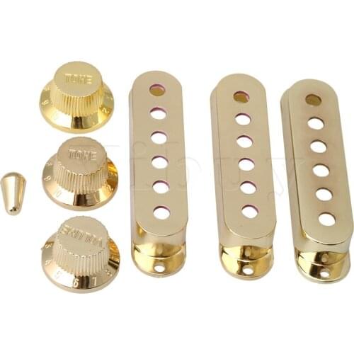 Yibuy Guitars 6 Hole Single Coil Pickup Cover & 1V2T Knob Switch Tip Set of 3 Golden