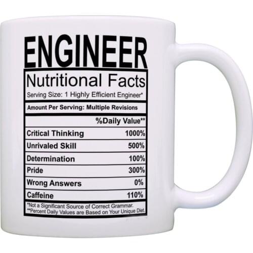 Engineering Gifts Engineer Nutritional Facts Label Science Math Gift Coffee Mug Tea Cup White
