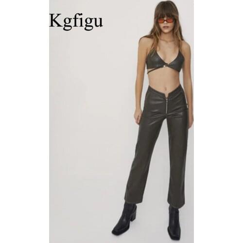 KGFIGU Women's Leather Pants