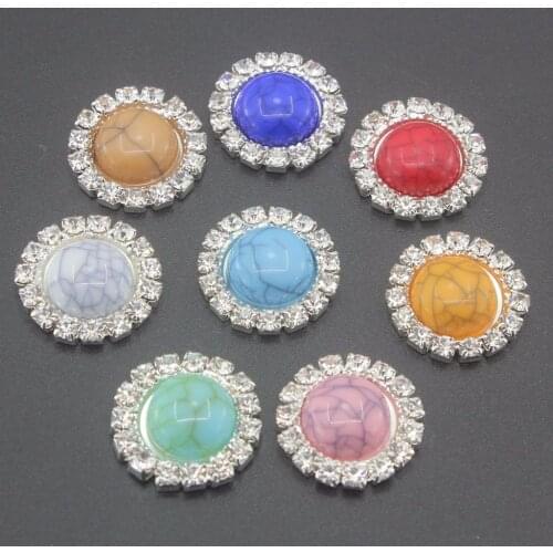 15mm Round Acrylic Flatback Rhinestone Decorative Buttons DIY Wedding Accessories Metal Flat Botton Free shipping 10pcs pack