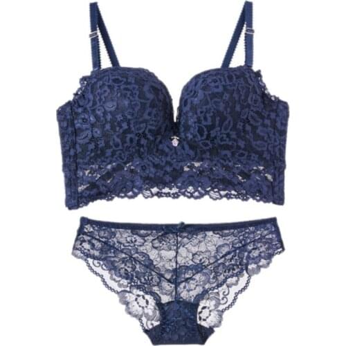 Lace Lingerie Transparent Bra Set Plus Size Bra and Panty Set Seamless Padded Push Up Bra Underwear Women