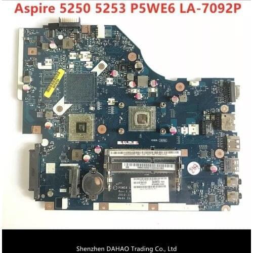 LS For Acer aspire 5253 5250 Laptop Motherboard P5WE6 LA-7092P MBRJY02001 MAIN BOARD DDR3 with Processor onboard