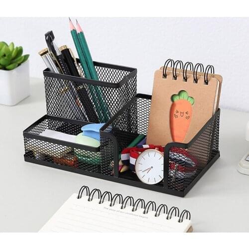 Metal Desktop Pen Holder Office Storage Box Pencil Desk Mesh Organizer PUO88