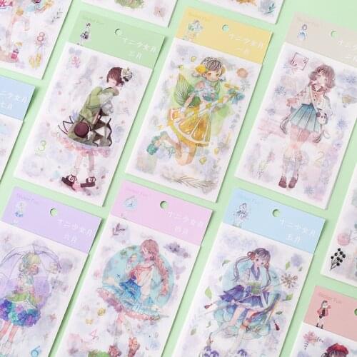 Kawaii Cute Stickers Aesthetic Bullet Journal Twelve month Personification Series DIY Scrapbooking Diary Planner Stickers Techo