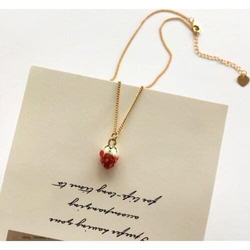 Trendy Cute Red Strawberry Pendant Necklace For Women Girls Student Gifts Gold Color Chain Emo Jewelry Charms Necklace Collier