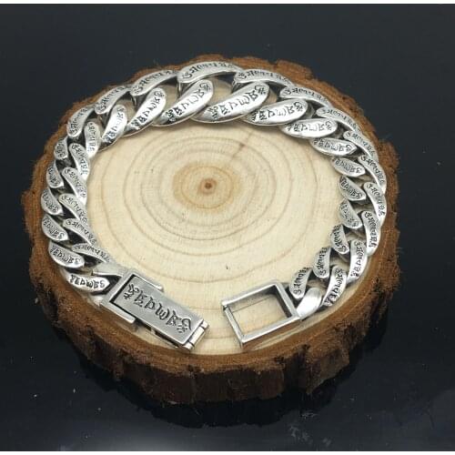 925 Sterling silver Tibetan Buddhism Men Bracelet Width 19mm Six Words Mantra OM MANI PADME HUM link chain Thai silver bracelet