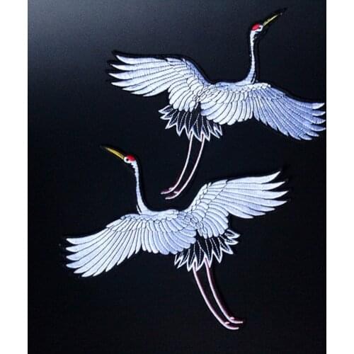 2 Pcs New Red-crowned Crane Embroidery Sew Iron on Patch Badge Clothes Fabric Transfers Lace Trim Applique Bird DIY Accessories