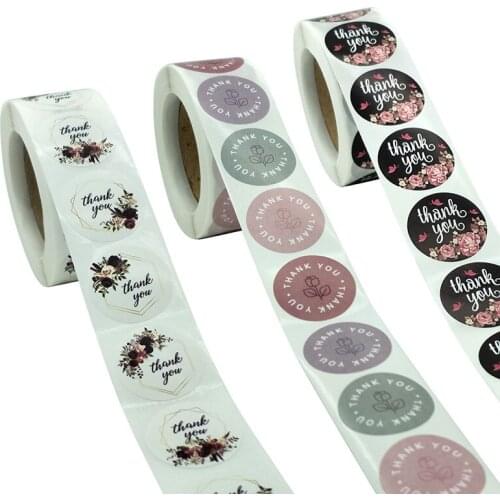 500pcs/Roll Beautiful Thank You Series Sticker Fashion Flower Decoration Stickers Creative School Reward Stationery Stickers
